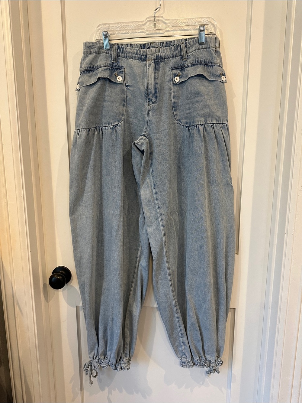 BiBi Washed Blue Boyfriend Jogger Jeans with Drawstring Ankles